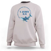 Whale Shark Lover Sweatshirt 1 John 4:4 Inspired Style Christian Aesthetic Ocean Animal - Wonder Print Shop