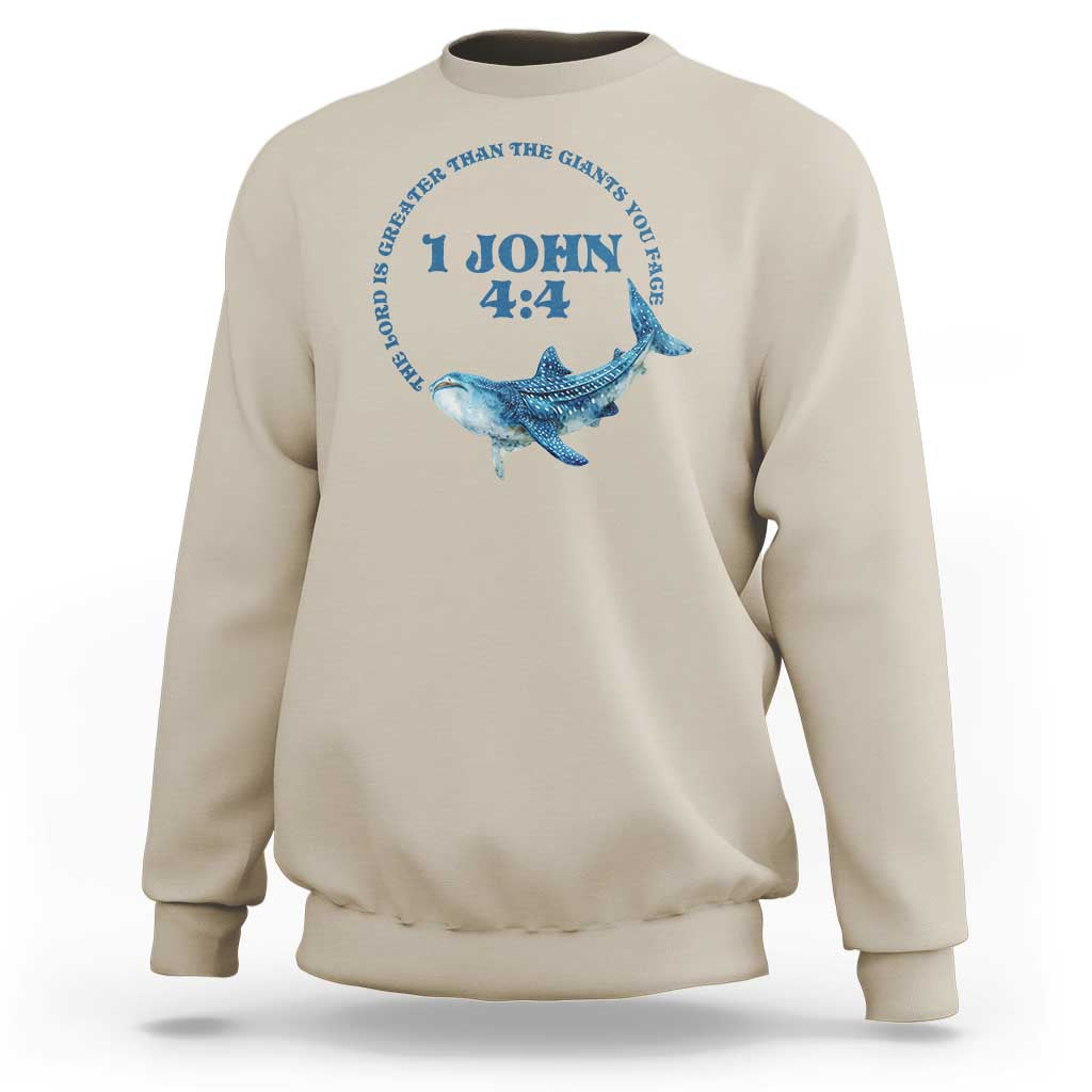 Whale Shark Lover Sweatshirt 1 John 4:4 Inspired Style Christian Aesthetic Ocean Animal - Wonder Print Shop