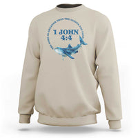 Whale Shark Lover Sweatshirt 1 John 4:4 Inspired Style Christian Aesthetic Ocean Animal - Wonder Print Shop