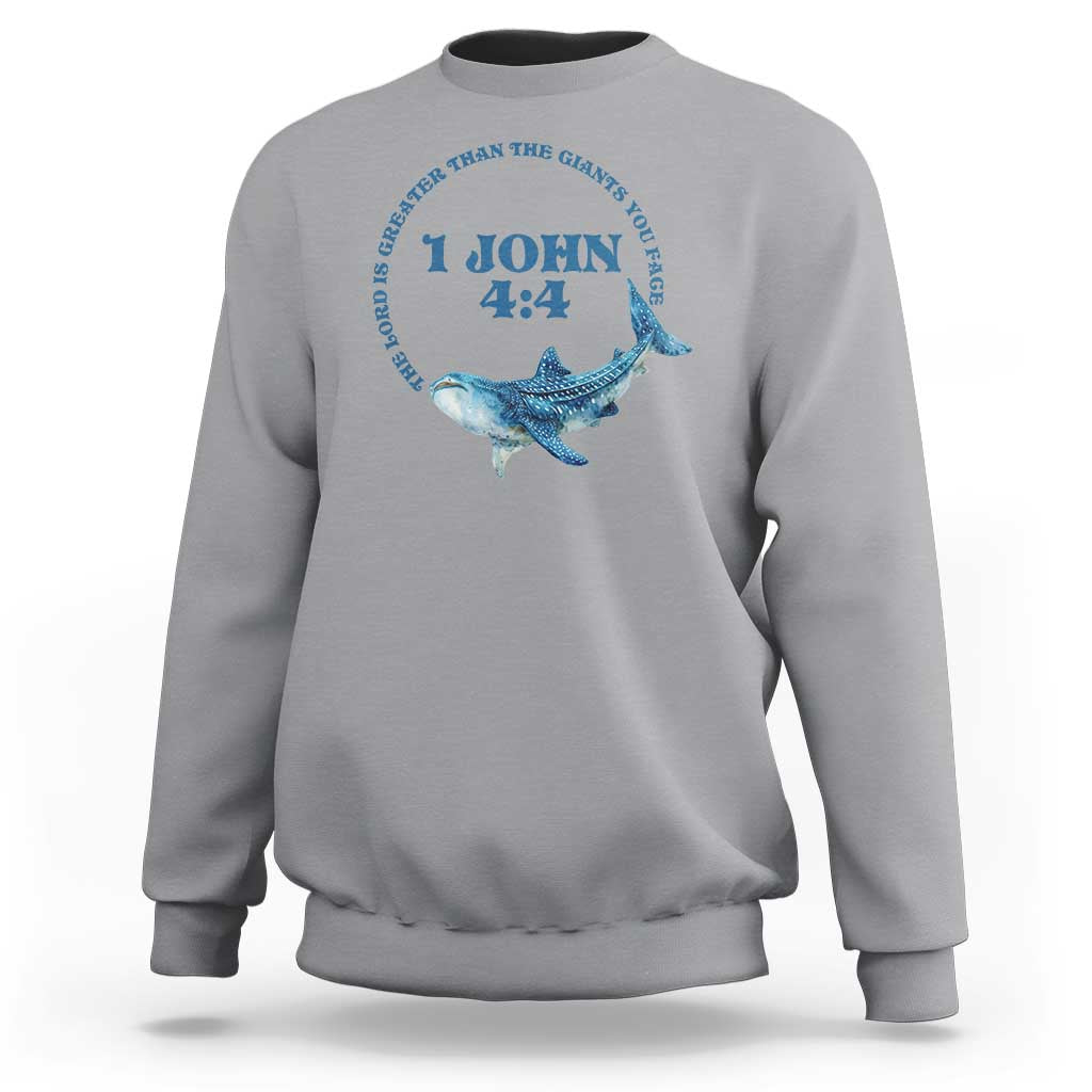 Whale Shark Lover Sweatshirt 1 John 4:4 Inspired Style Christian Aesthetic Ocean Animal - Wonder Print Shop