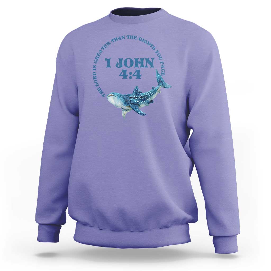 Whale Shark Lover Sweatshirt 1 John 4:4 Inspired Style Christian Aesthetic Ocean Animal - Wonder Print Shop