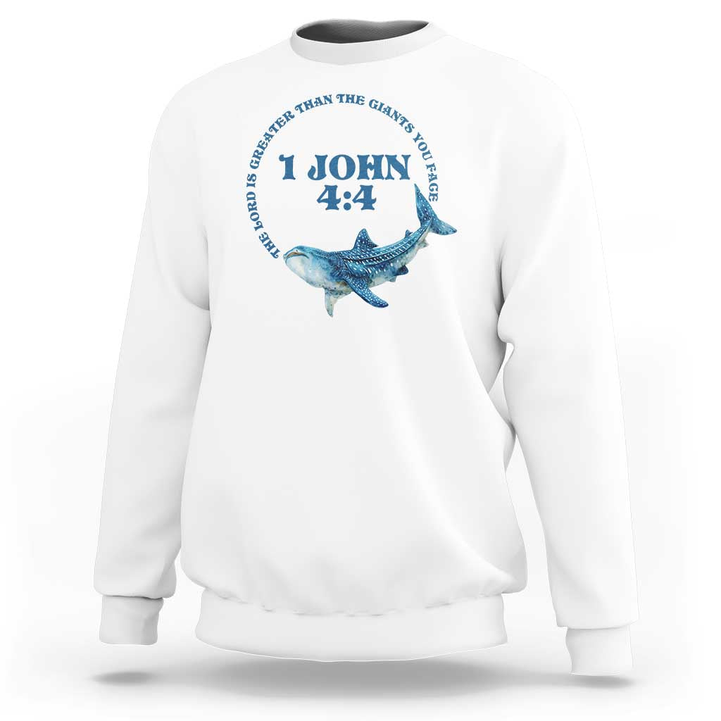 Whale Shark Lover Sweatshirt 1 John 4:4 Inspired Style Christian Aesthetic Ocean Animal - Wonder Print Shop