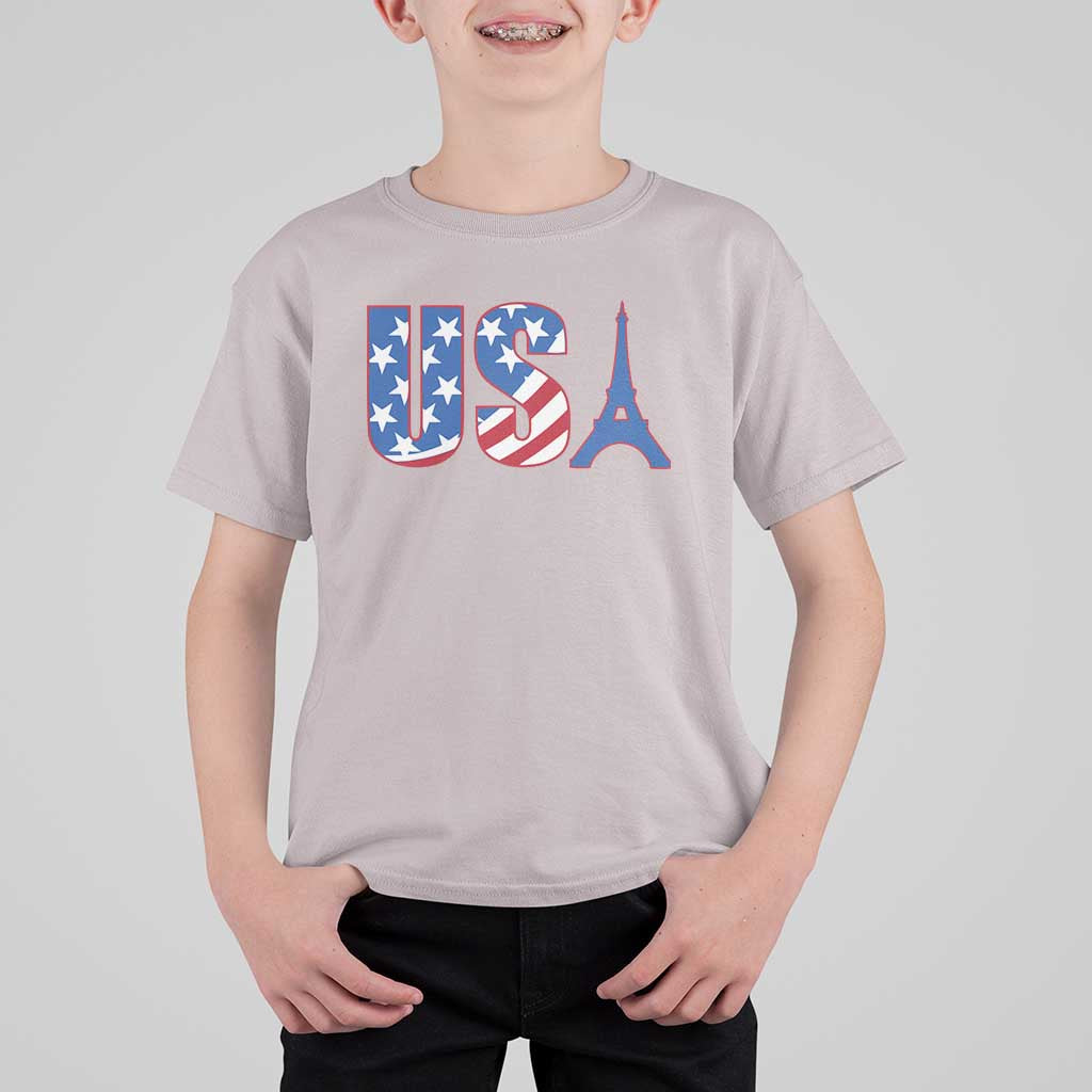 French-American Heritage Month T Shirt For Kid USA Eiffel Tower Paris Holiday Souvenir - Wonder Print Shop