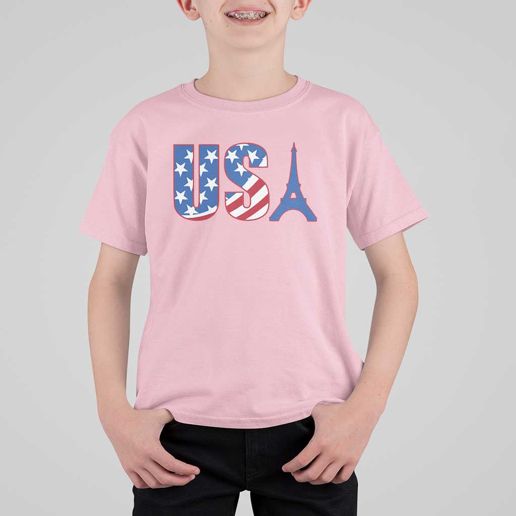 French-American Heritage Month T Shirt For Kid USA Eiffel Tower Paris Holiday Souvenir - Wonder Print Shop