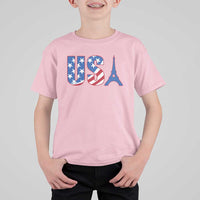 French-American Heritage Month T Shirt For Kid USA Eiffel Tower Paris Holiday Souvenir - Wonder Print Shop