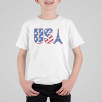 French-American Heritage Month T Shirt For Kid USA Eiffel Tower Paris Holiday Souvenir - Wonder Print Shop