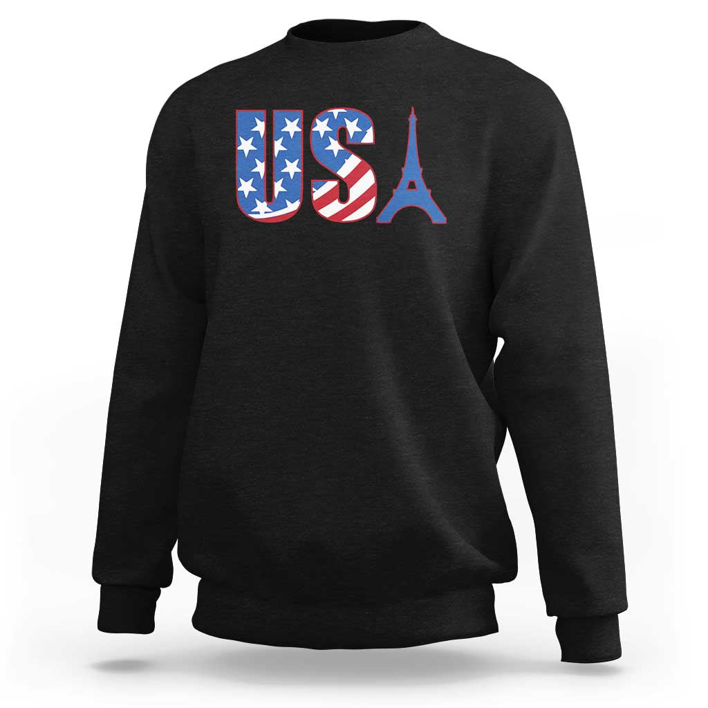 French-American Heritage Month Sweatshirt USA Eiffel Tower Paris Holiday Souvenir - Wonder Print Shop