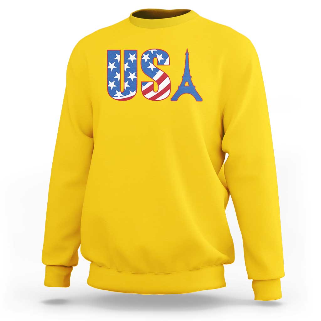 French-American Heritage Month Sweatshirt USA Eiffel Tower Paris Holiday Souvenir - Wonder Print Shop