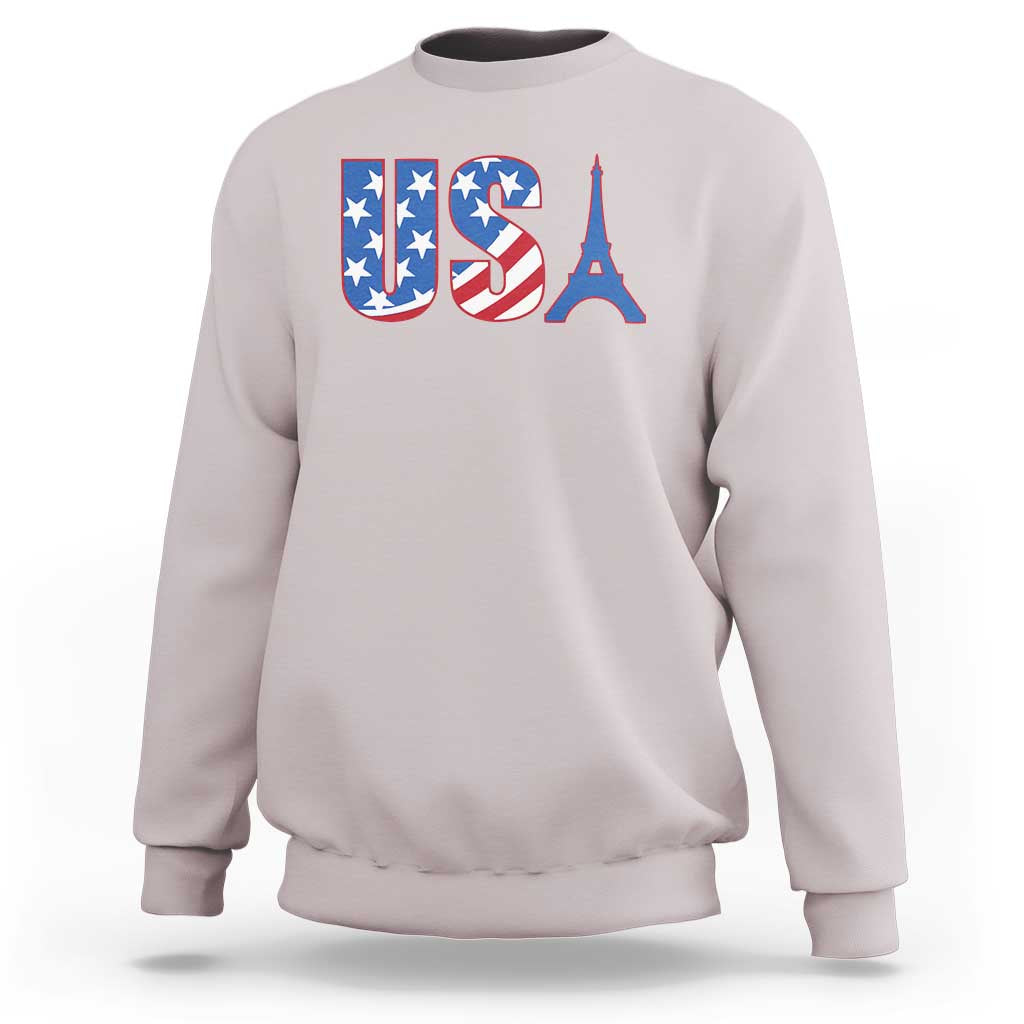 French-American Heritage Month Sweatshirt USA Eiffel Tower Paris Holiday Souvenir - Wonder Print Shop
