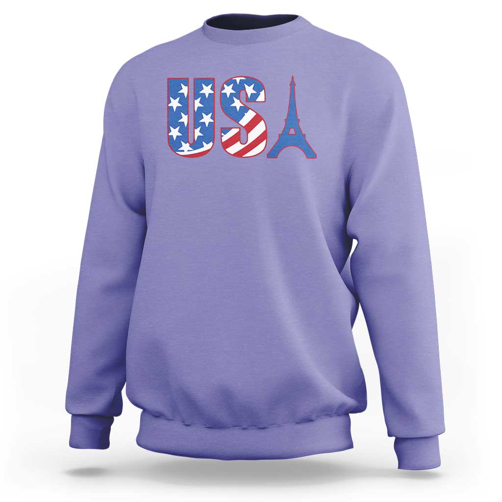 French-American Heritage Month Sweatshirt USA Eiffel Tower Paris Holiday Souvenir - Wonder Print Shop