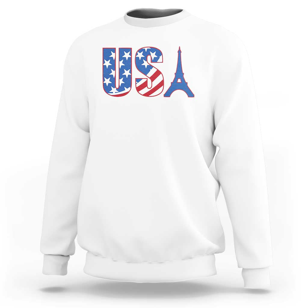 French-American Heritage Month Sweatshirt USA Eiffel Tower Paris Holiday Souvenir - Wonder Print Shop