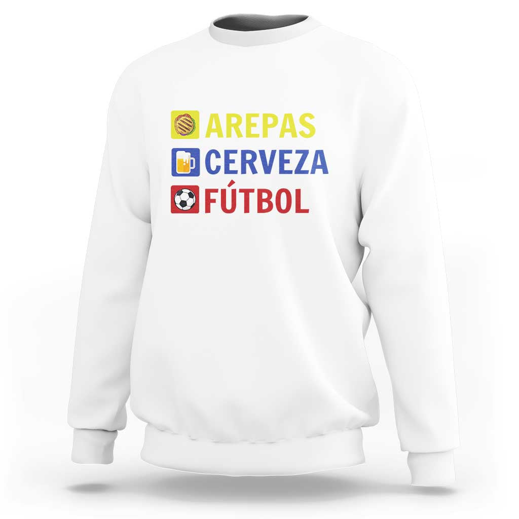 Arepas Cerveza Futbol Sweatshirt Colombian Slang Colombia Flag - Wonder Print Shop