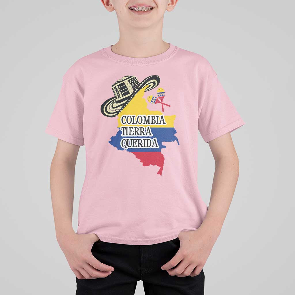 Funny Colombia Tierra Querida T Shirt For Kid Colombian Flag Sombrero Vueltiao Maracas - Wonder Print Shop