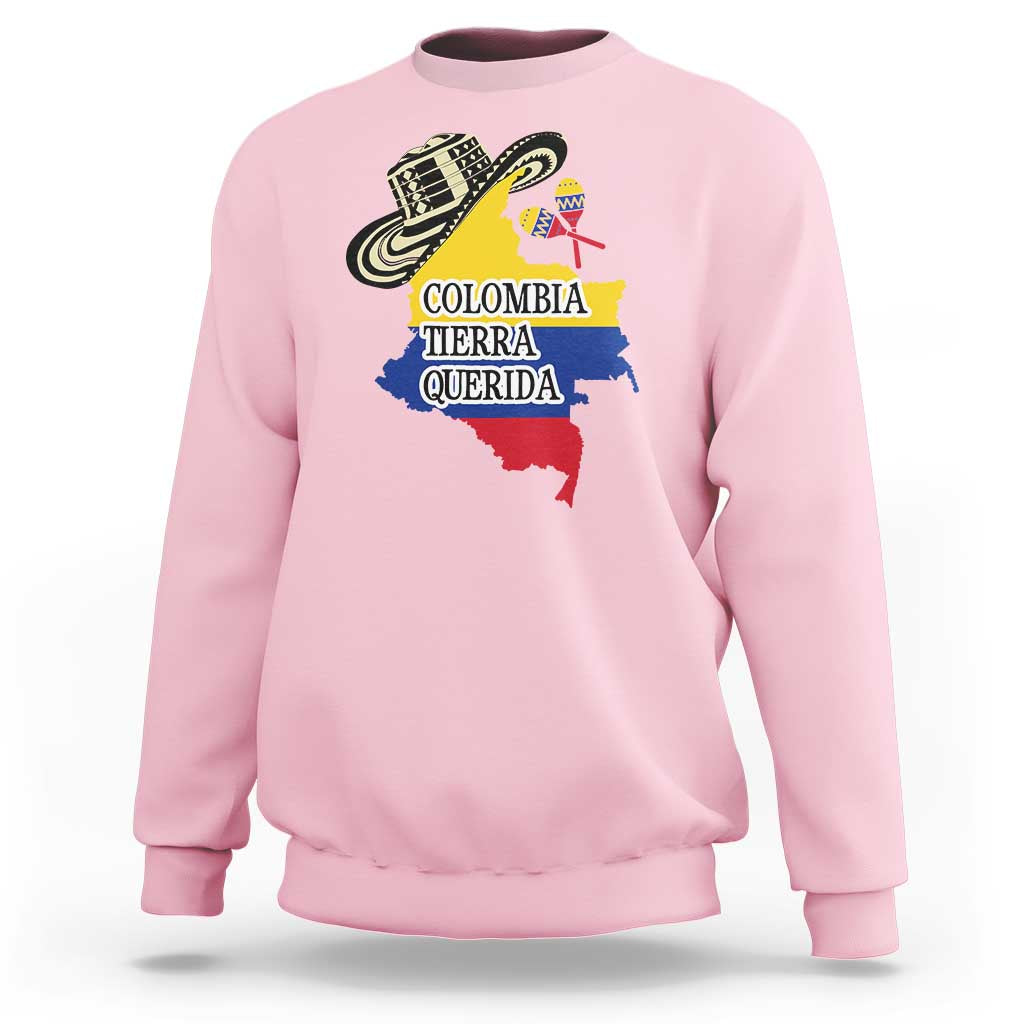Funny Colombia Tierra Querida Sweatshirt Colombian Flag Sombrero Vueltiao Maracas - Wonder Print Shop