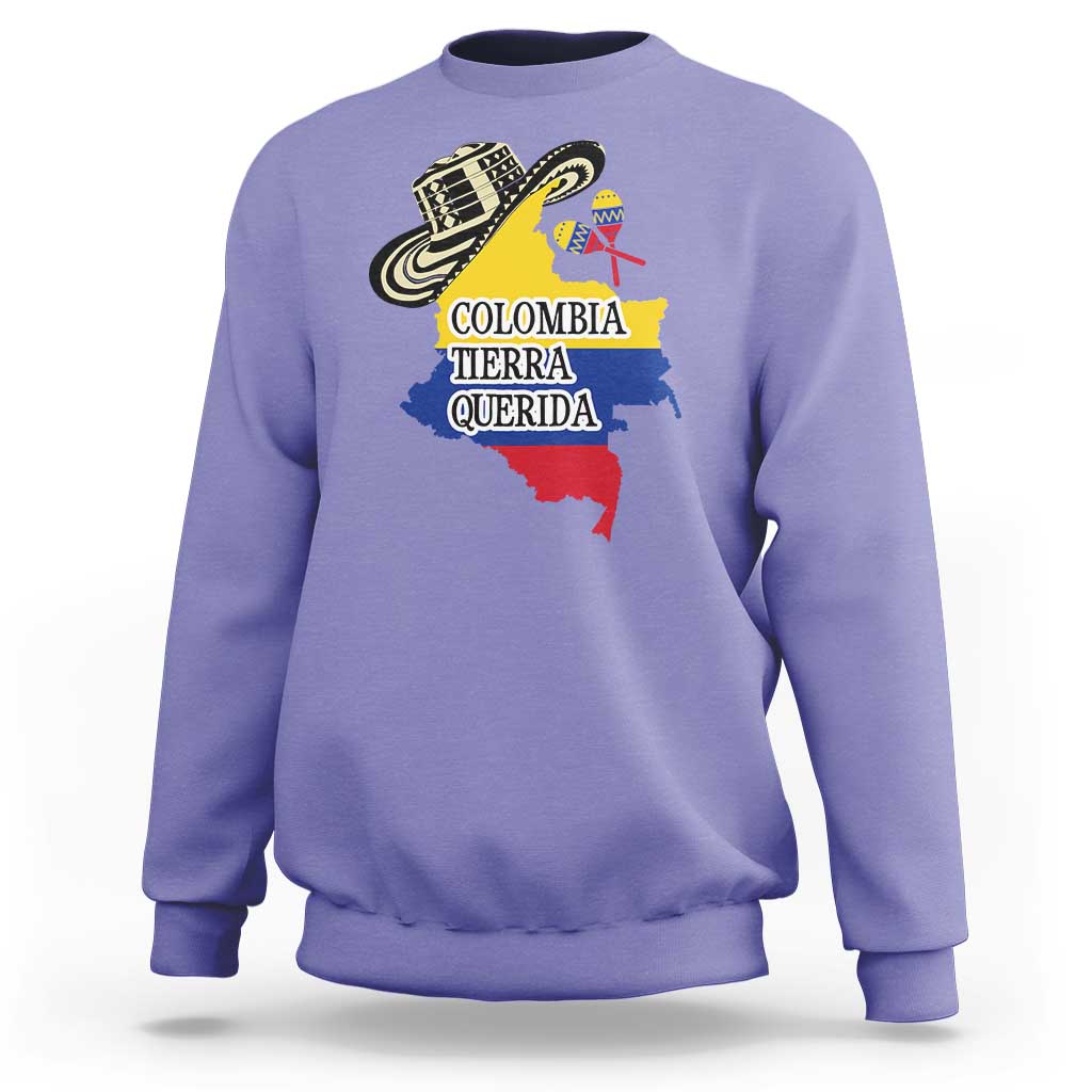 Funny Colombia Tierra Querida Sweatshirt Colombian Flag Sombrero Vueltiao Maracas - Wonder Print Shop
