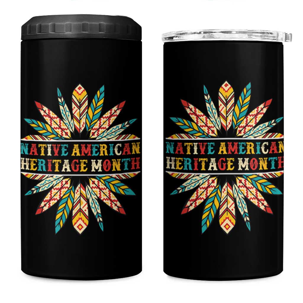 Native American Heritage Month 4 in 1 Can Cooler Tumbler Indigenous Pride Feathers - Wonder Print Shop