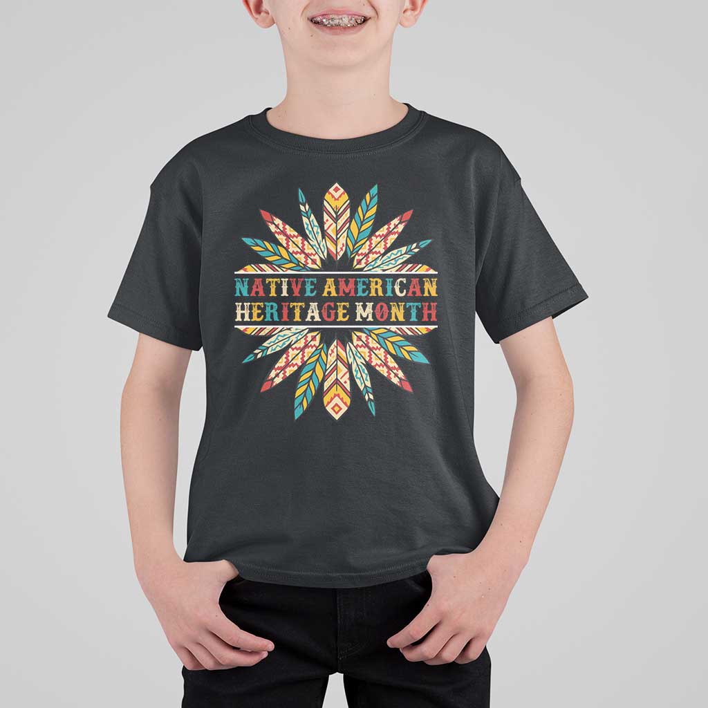 Native American Heritage Month T Shirt For Kid Indigenous Pride Feathers - Wonder Print Shop