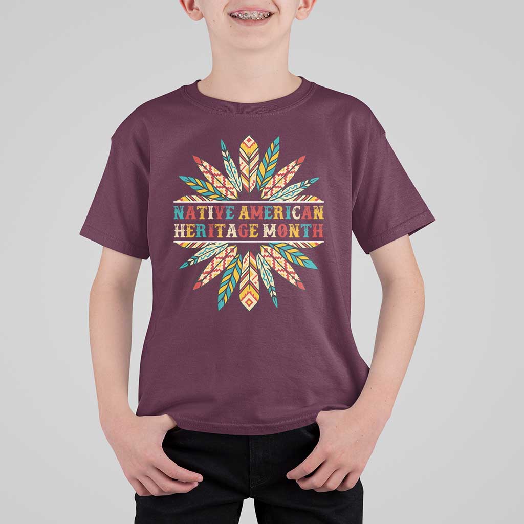 Native American Heritage Month T Shirt For Kid Indigenous Pride Feathers - Wonder Print Shop