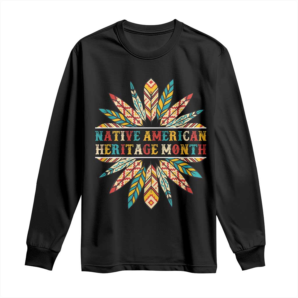 Native American Heritage Month Long Sleeve Shirt Indigenous Pride Feathers - Wonder Print Shop