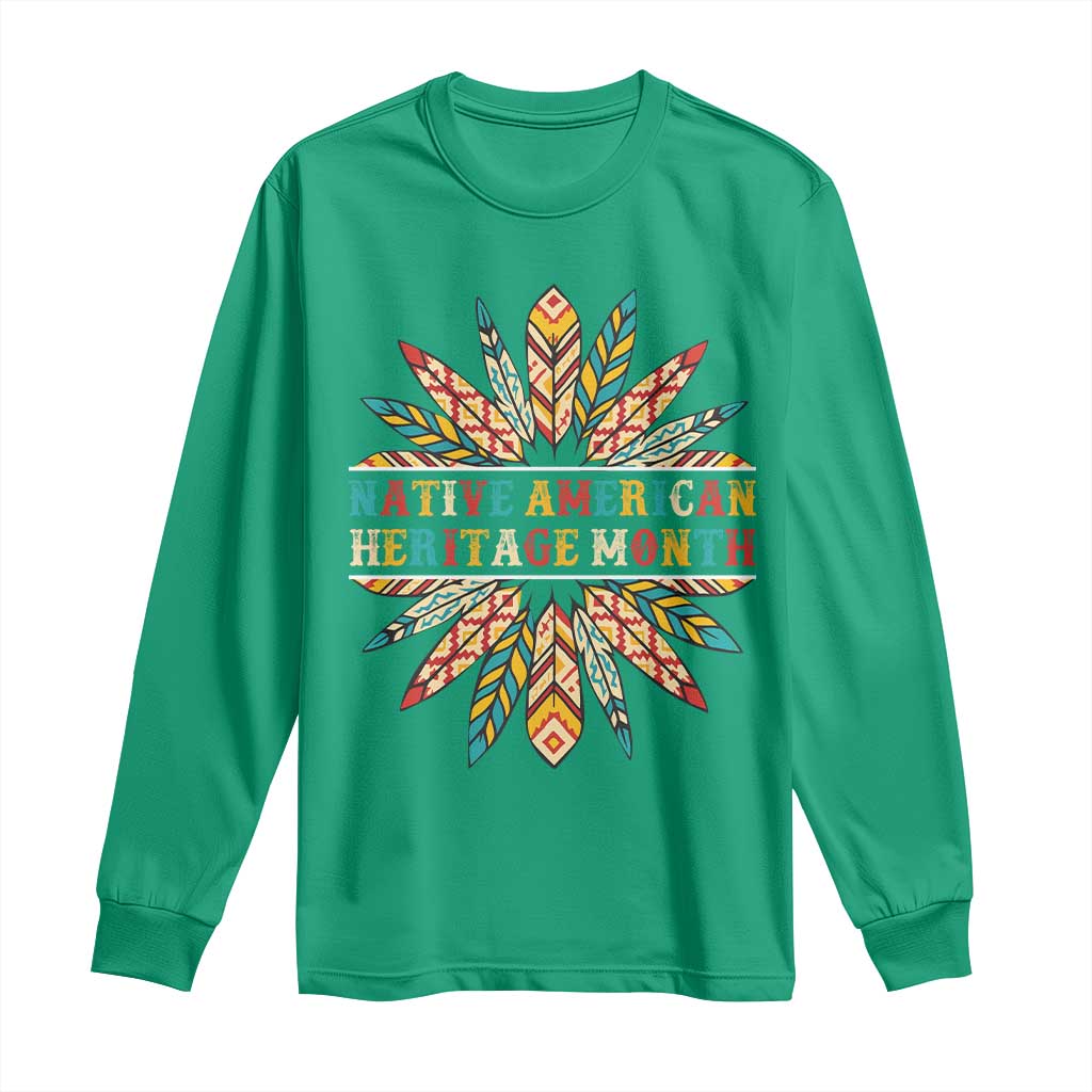 Native American Heritage Month Long Sleeve Shirt Indigenous Pride Feathers - Wonder Print Shop