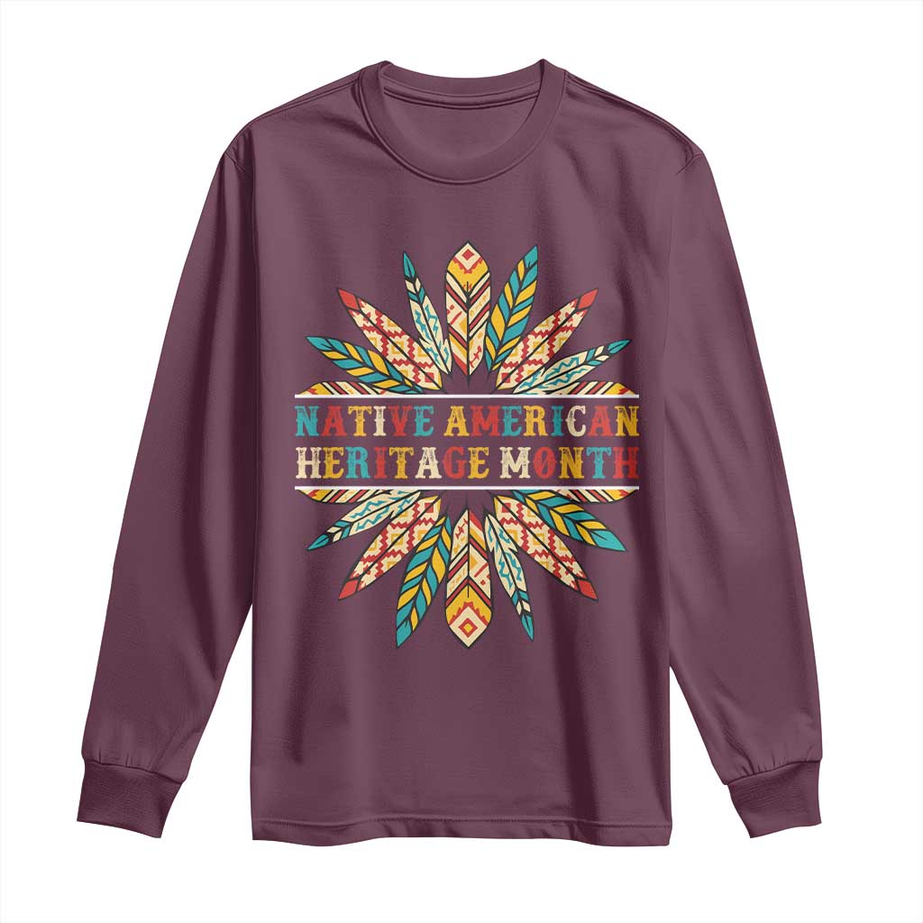 Native American Heritage Month Long Sleeve Shirt Indigenous Pride Feathers - Wonder Print Shop
