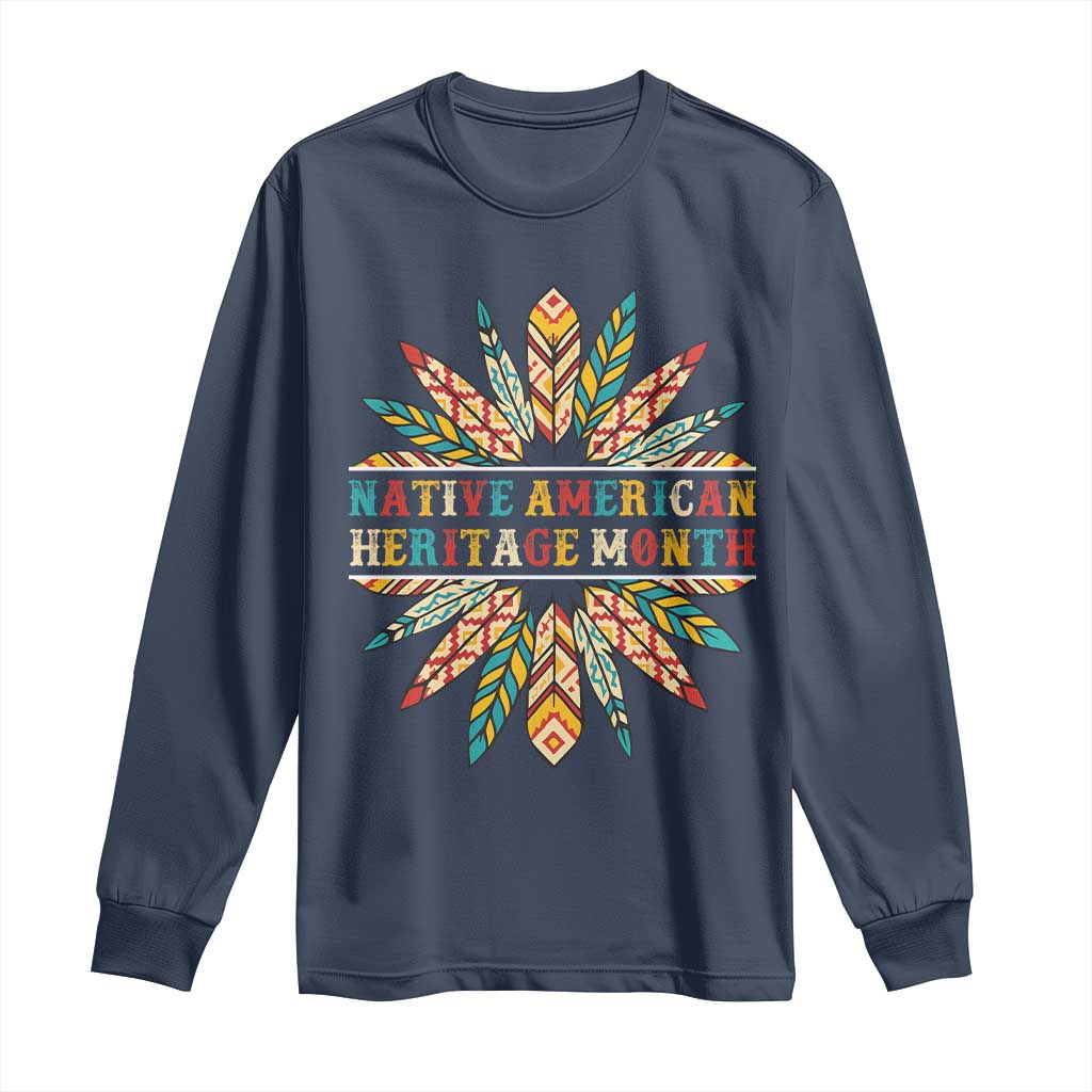 Native American Heritage Month Long Sleeve Shirt Indigenous Pride Feathers - Wonder Print Shop