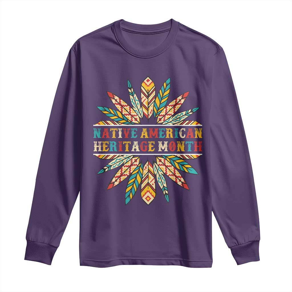 Native American Heritage Month Long Sleeve Shirt Indigenous Pride Feathers - Wonder Print Shop