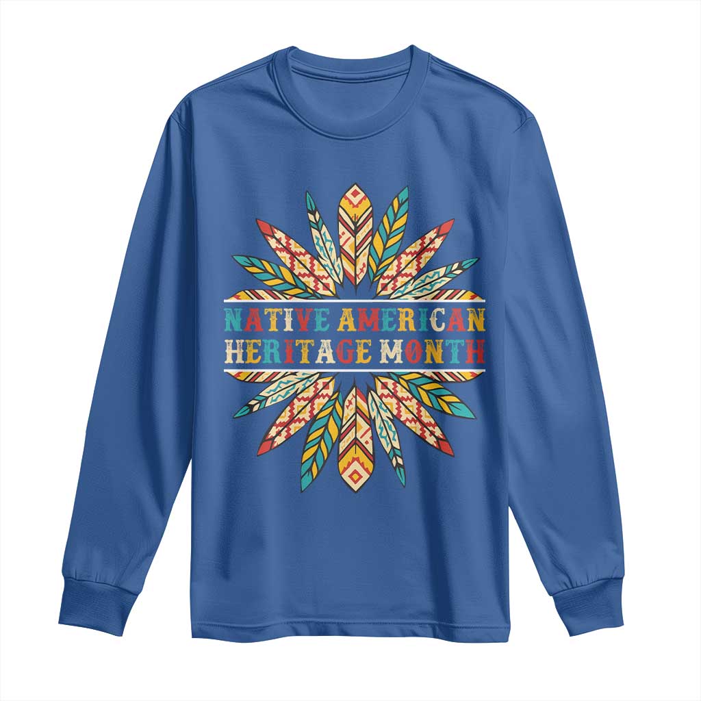 Native American Heritage Month Long Sleeve Shirt Indigenous Pride Feathers - Wonder Print Shop