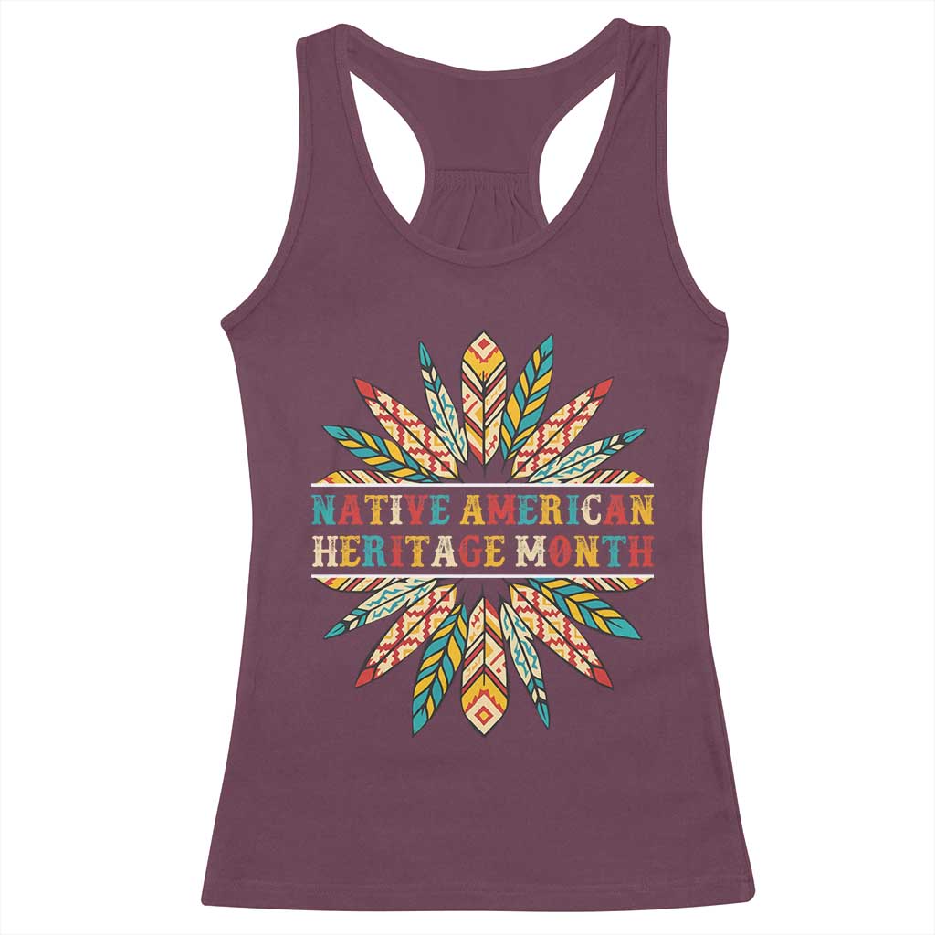 Native American Heritage Month Racerback Tank Top Indigenous Pride Feathers - Wonder Print Shop