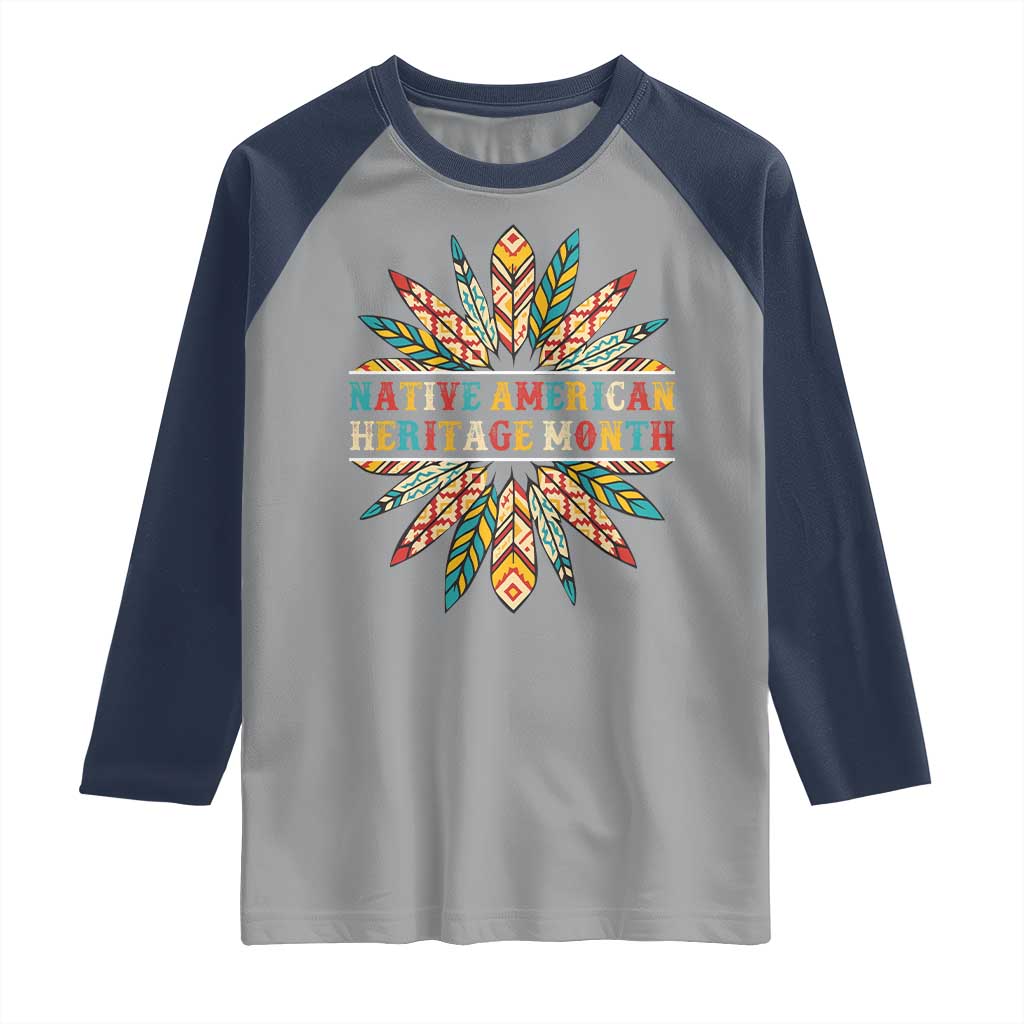 Native American Heritage Month Raglan Shirt Indigenous Pride Feathers - Wonder Print Shop