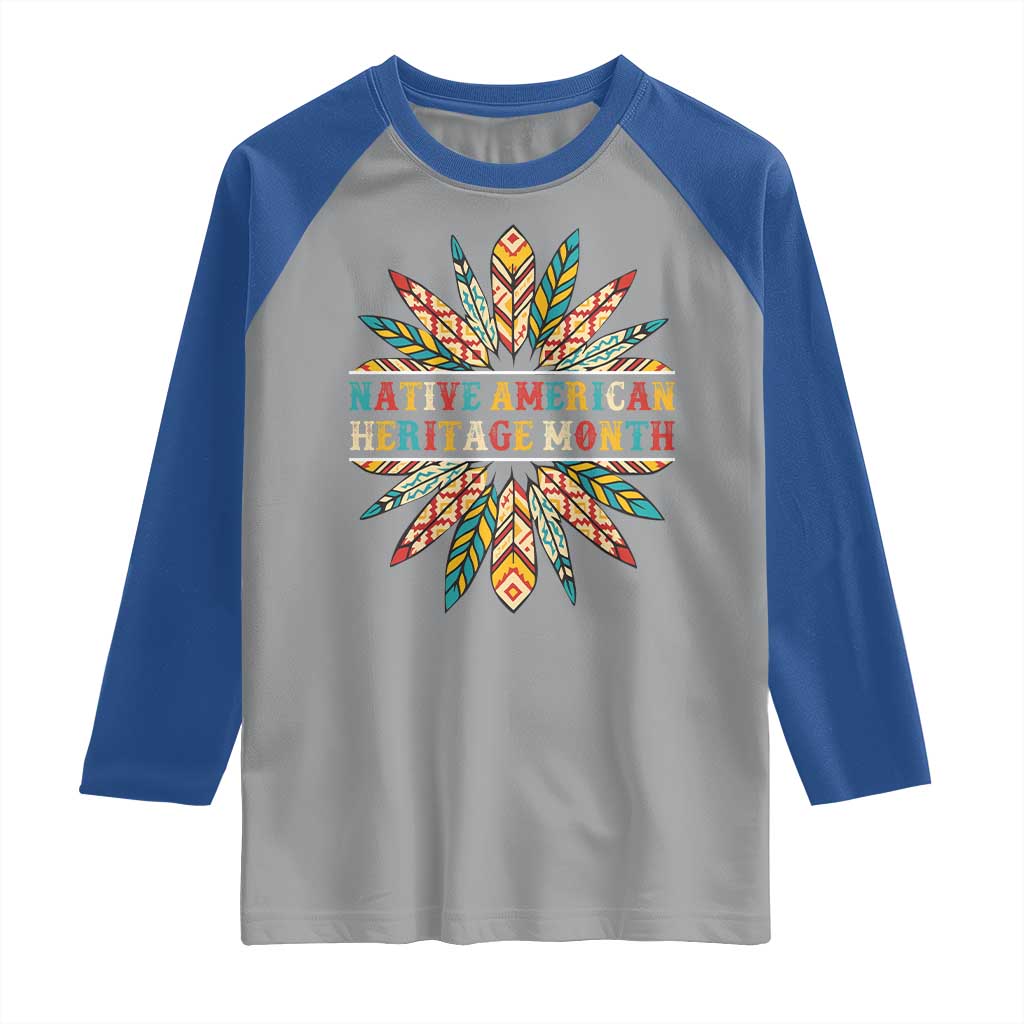 Native American Heritage Month Raglan Shirt Indigenous Pride Feathers - Wonder Print Shop