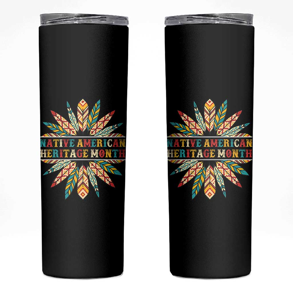 Native American Heritage Month Skinny Tumbler Indigenous Pride Feathers - Wonder Print Shop