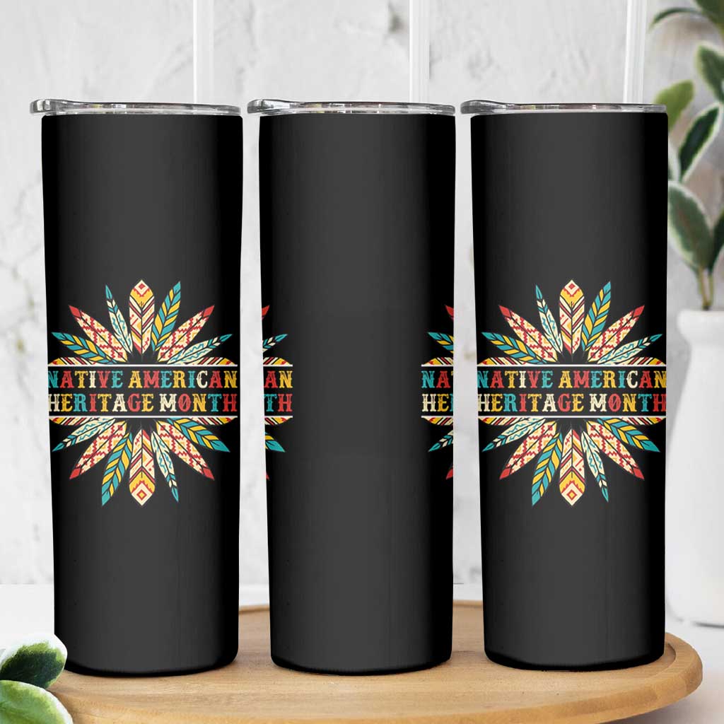 Native American Heritage Month Skinny Tumbler Indigenous Pride Feathers - Wonder Print Shop