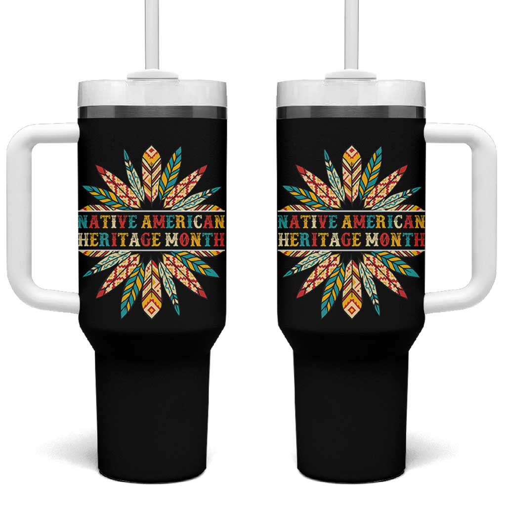 Native American Heritage Month Tumbler With Handle Indigenous Pride Feathers - Wonder Print Shop