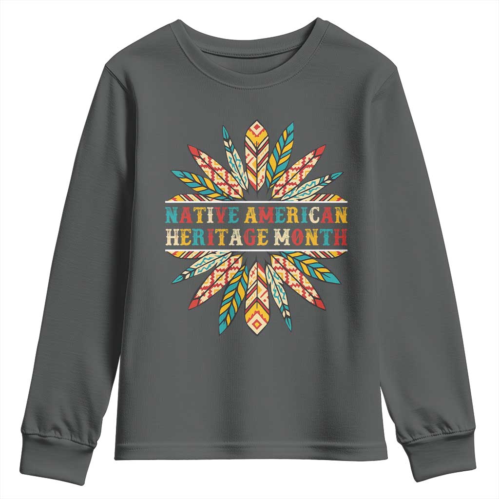 Native American Heritage Month Youth Sweatshirt Indigenous Pride Feathers - Wonder Print Shop