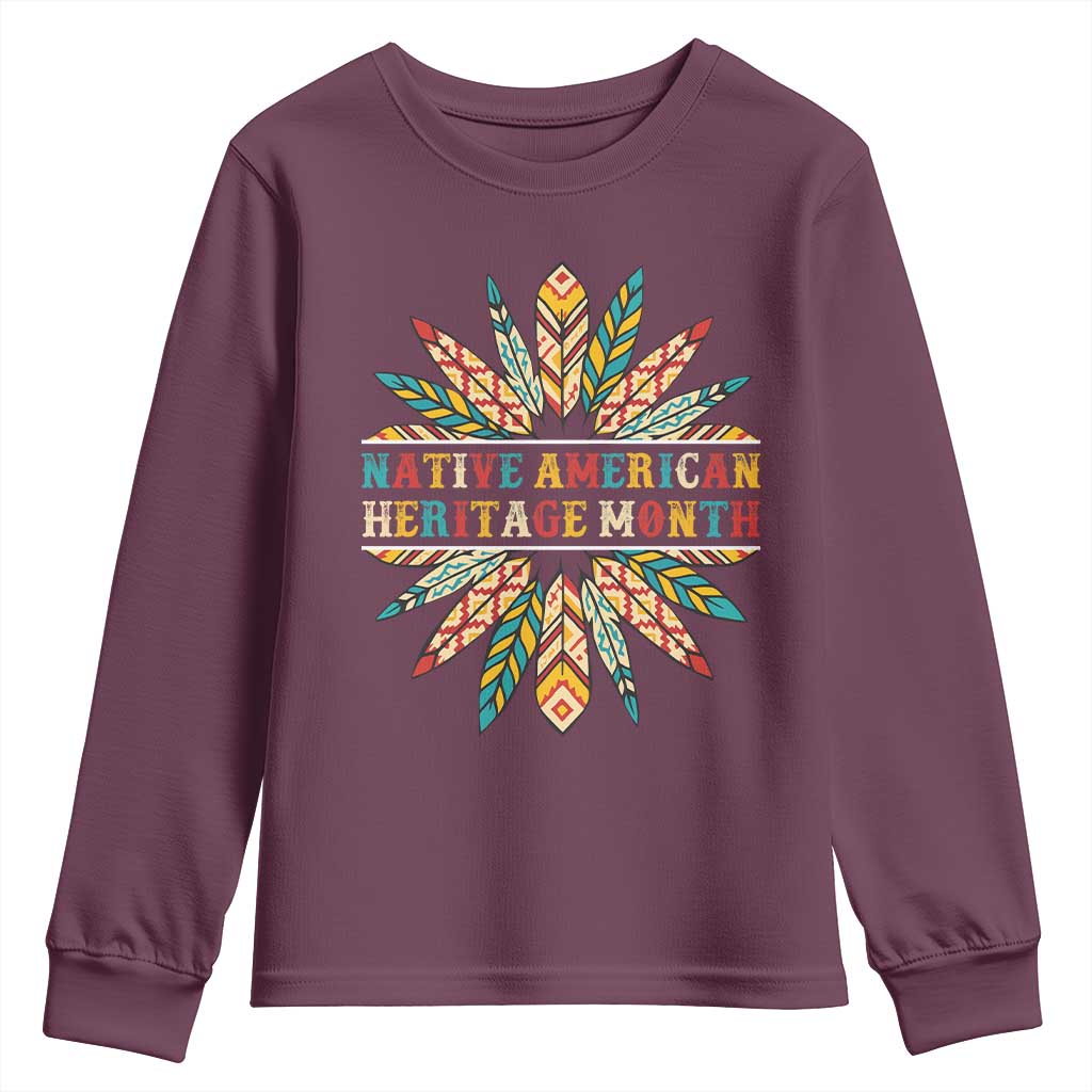 Native American Heritage Month Youth Sweatshirt Indigenous Pride Feathers - Wonder Print Shop