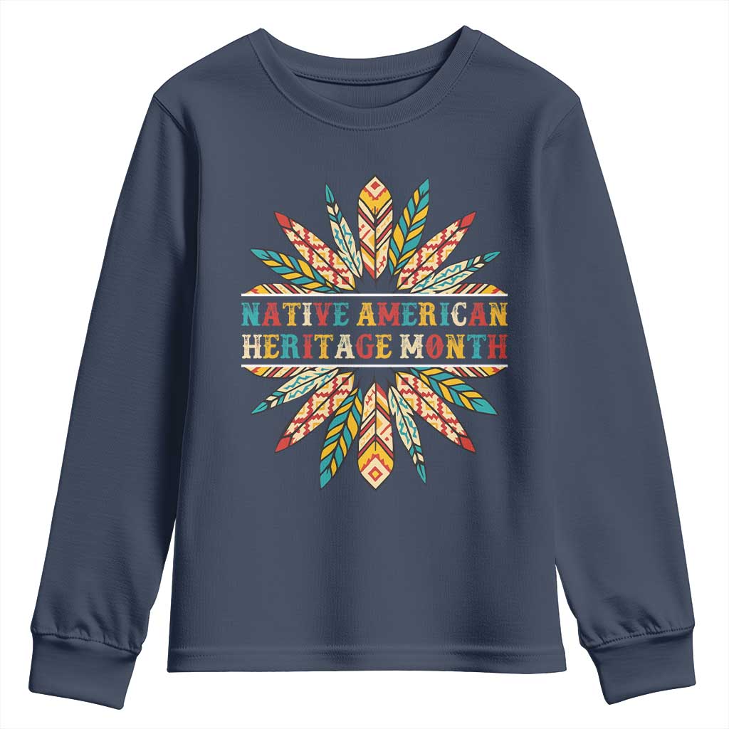 Native American Heritage Month Youth Sweatshirt Indigenous Pride Feathers - Wonder Print Shop