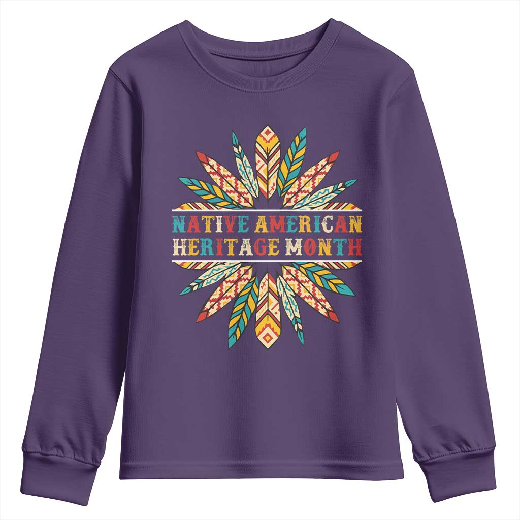 Native American Heritage Month Youth Sweatshirt Indigenous Pride Feathers - Wonder Print Shop