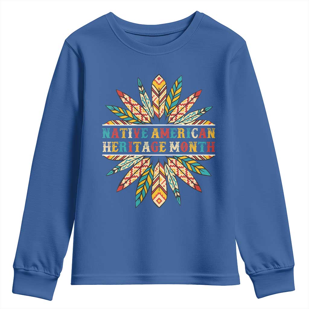 Native American Heritage Month Youth Sweatshirt Indigenous Pride Feathers - Wonder Print Shop