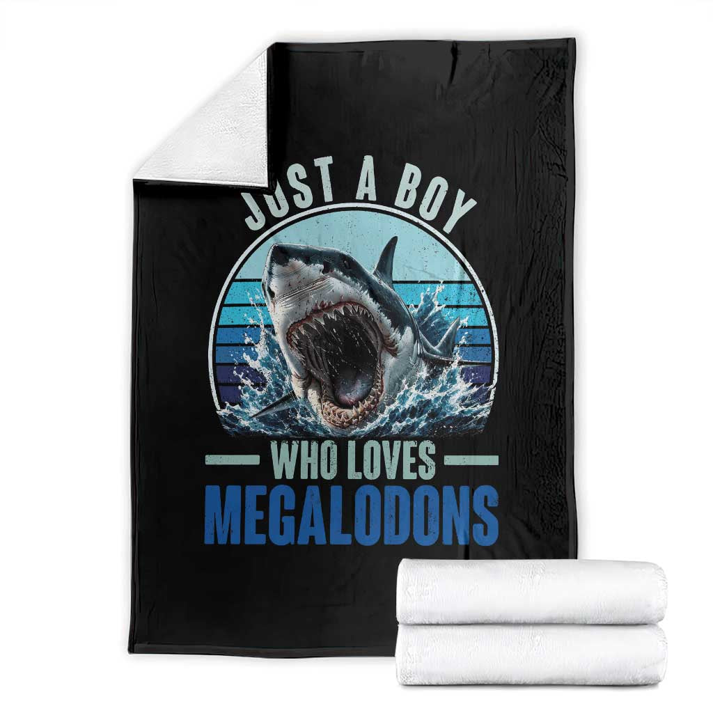 Just A Boy Who Loves Megalodons Throw Blanket Megalodon Shark Lover Retro Graphic