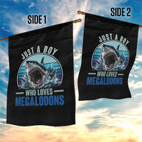 Just A Boy Who Loves Megalodons Garden Flag Megalodon Shark Lover Retro Graphic