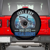 Just A Boy Who Loves Megalodons Spare Tire Cover Megalodon Shark Lover Retro Graphic