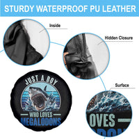 Just A Boy Who Loves Megalodons Spare Tire Cover Megalodon Shark Lover Retro Graphic
