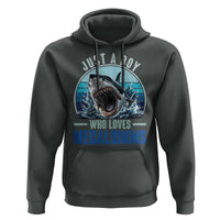 Just A Boy Who Loves Megalodons Hoodie Megalodon Shark Lover Retro Graphic