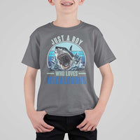 Just A Boy Who Loves Megalodons T Shirt For Kid Megalodon Shark Lover Retro Graphic