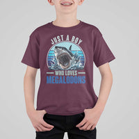 Just A Boy Who Loves Megalodons T Shirt For Kid Megalodon Shark Lover Retro Graphic