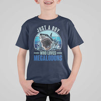 Just A Boy Who Loves Megalodons T Shirt For Kid Megalodon Shark Lover Retro Graphic