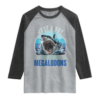 Just A Boy Who Loves Megalodons Raglan Shirt Megalodon Shark Lover Retro Graphic