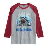 Just A Boy Who Loves Megalodons Raglan Shirt Megalodon Shark Lover Retro Graphic