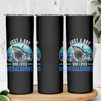 Just A Boy Who Loves Megalodons Skinny Tumbler Megalodon Shark Lover Retro Graphic